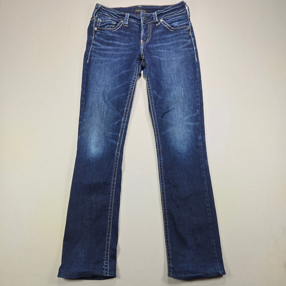 Silver Jeans Co Suki Straight Mid Rise Stretch Dark Wash Denim Blue Womens 29x32